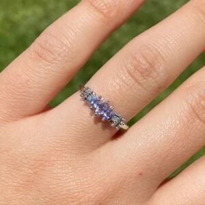 Ladies 10K White Gold Ring set with Marquise Tanzanite & Diamonds Size 7